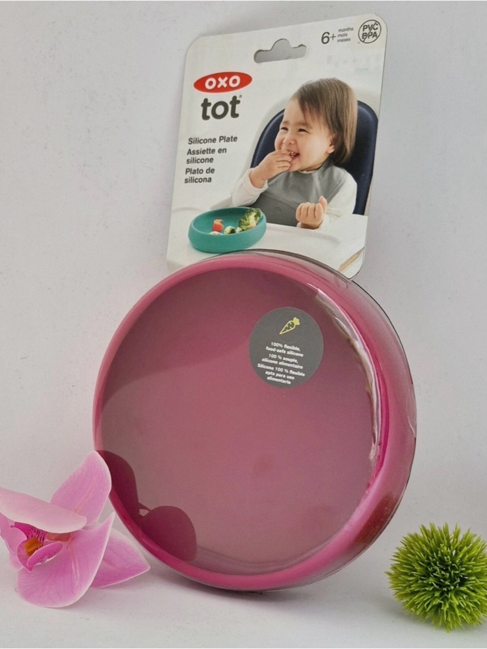 OXO Tot Pink Silicone Plate for 6+ months